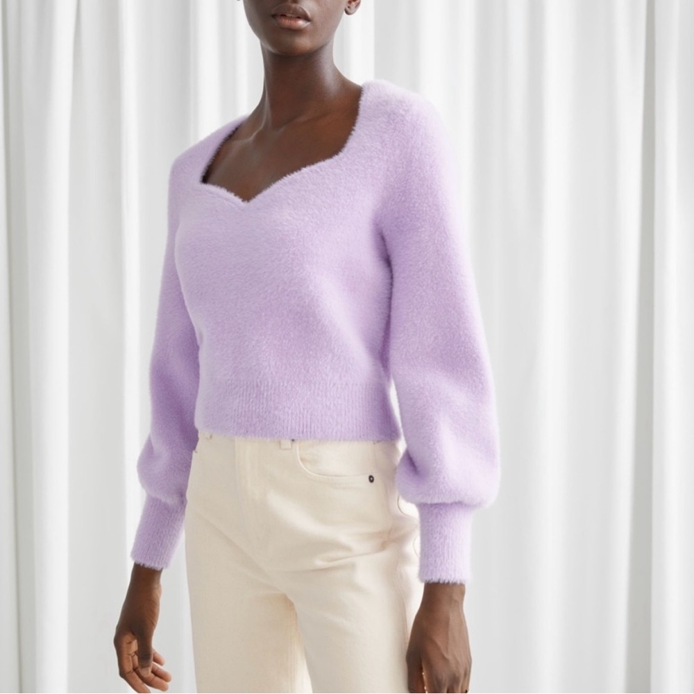& Other Stories cropped sweetheart neckline puffy sleeves lavender